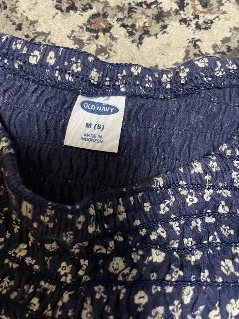 Smocked Navy Floral Long-Sleeve Top size 8